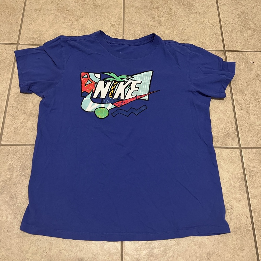 Nike Futura Airman Palm Tree Spell Out Logo Blue Tee T Shirt Size M Medium noTAG